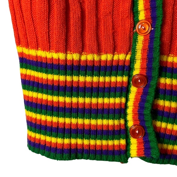 Vintage Starlight Trading Inc Rainbow Striped Button Cardigan 100% Acrylic Korea - Picture 6 of 14